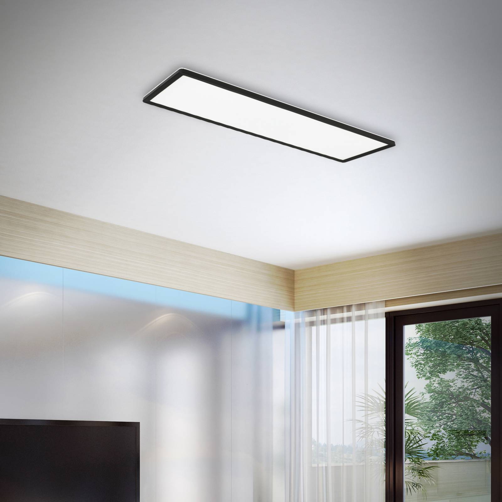 Photos - Chandelier / Lamp Briloner LED surface-mounted panel Slim 58x20cm on/off 4,000K black 