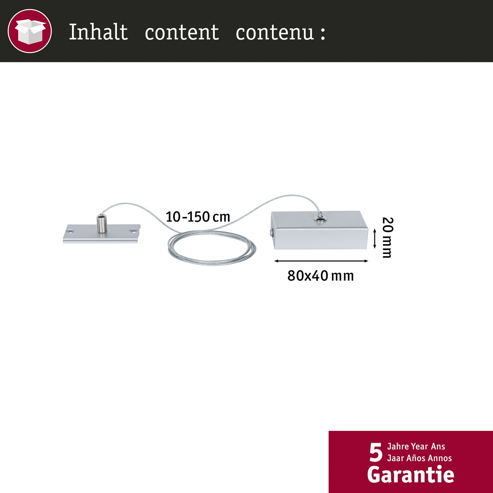 Paulmann Linion -köysikiinnike, kromi, 150 cm, metalli