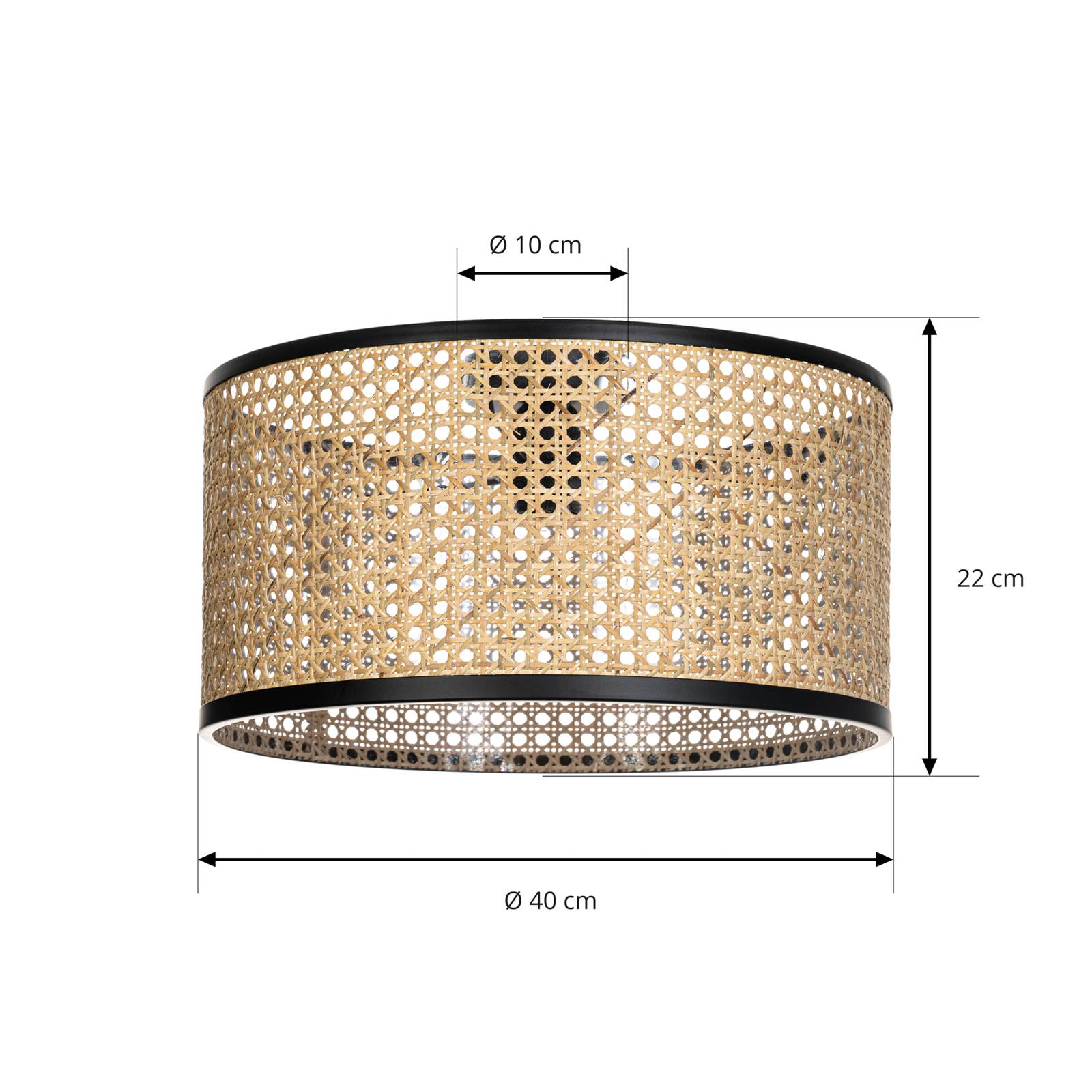 Lampa sufitowa Lindby Yaelle, wysokość 22 cm, rattan, czarny, E27