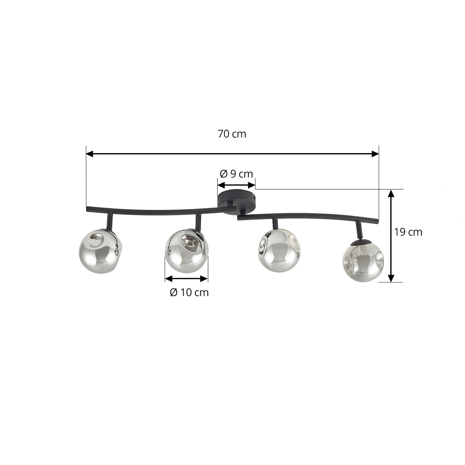 Lindby Valentina ceiling light, grey/black, 4-bulb, glass