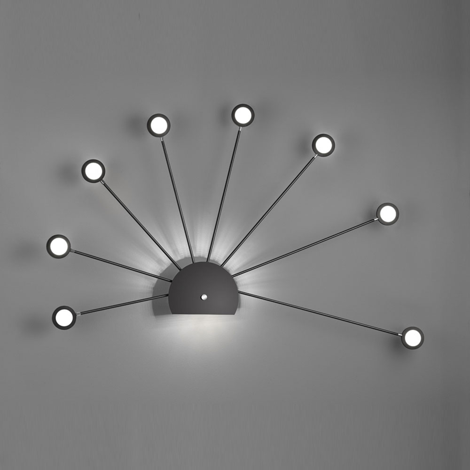 Trio Lighting Peacock LED wall light, 9-bulb, black, for Living / Dining Room, metal, 2.6 W, energy efficiency: A+, W: 103 cm, H: 60 cm