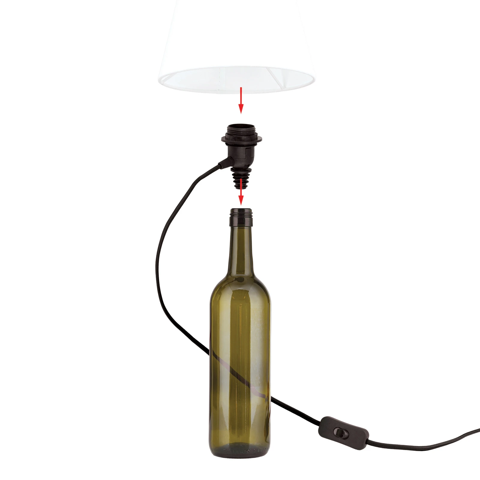 Portalámparas E27 BOTTLE, cable negro, longitud 200 cm