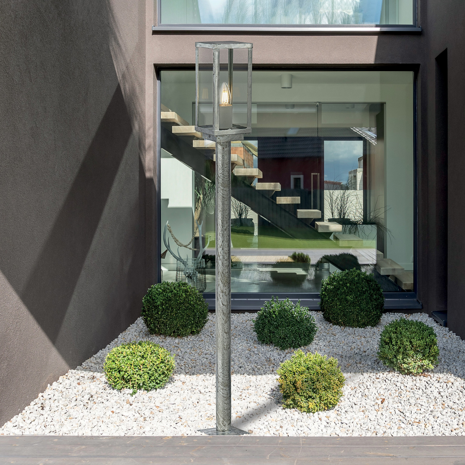 Searchlight Bornă luminoasă Box II 90 cm înălțime argintiu/închis sticlă IP44 - Antichitate - argintiu clar - Metal