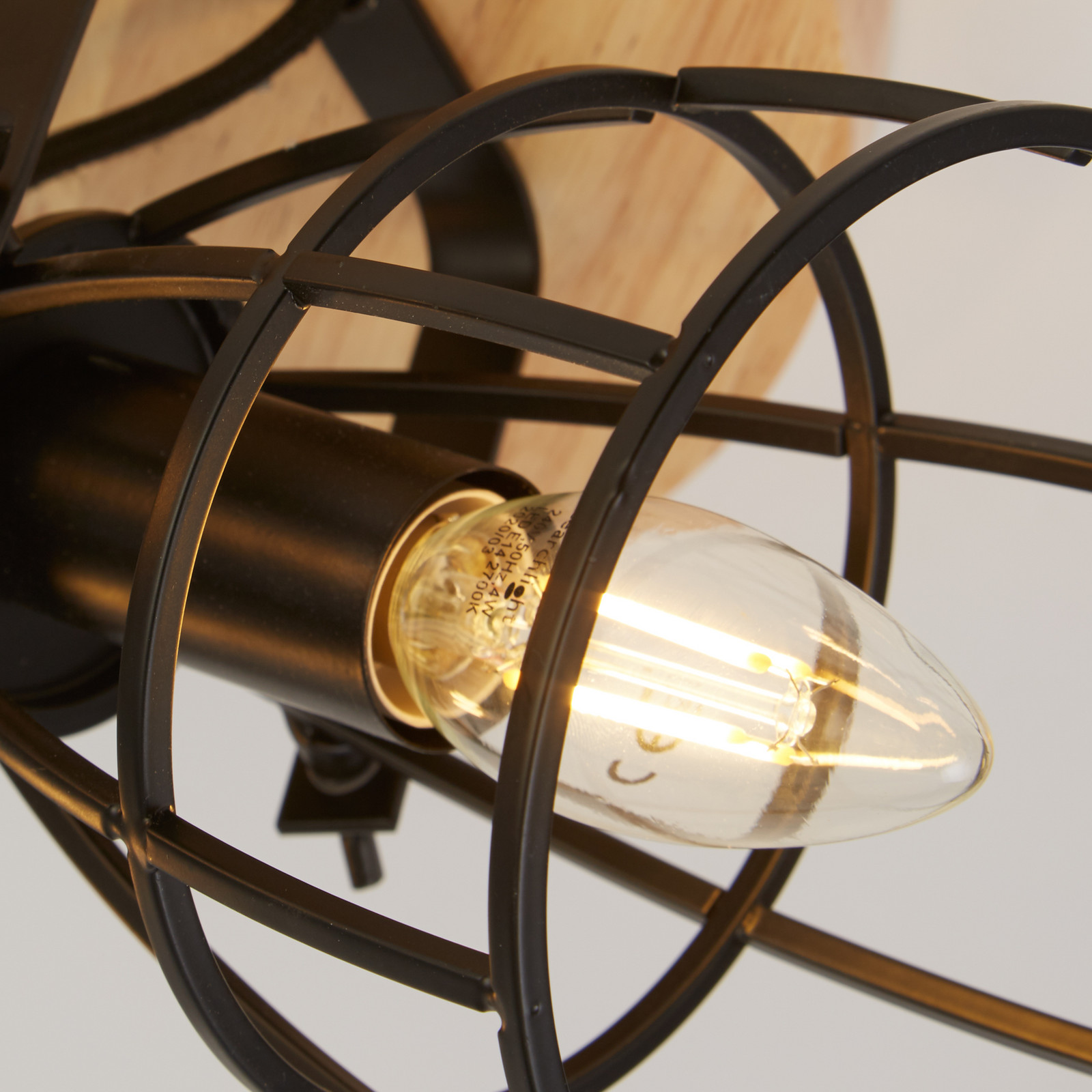 Searchlight Plafonieră Cage II 3 becuri - Camera de zi / sufragerie - Scandinavă - maro negru - Lemn