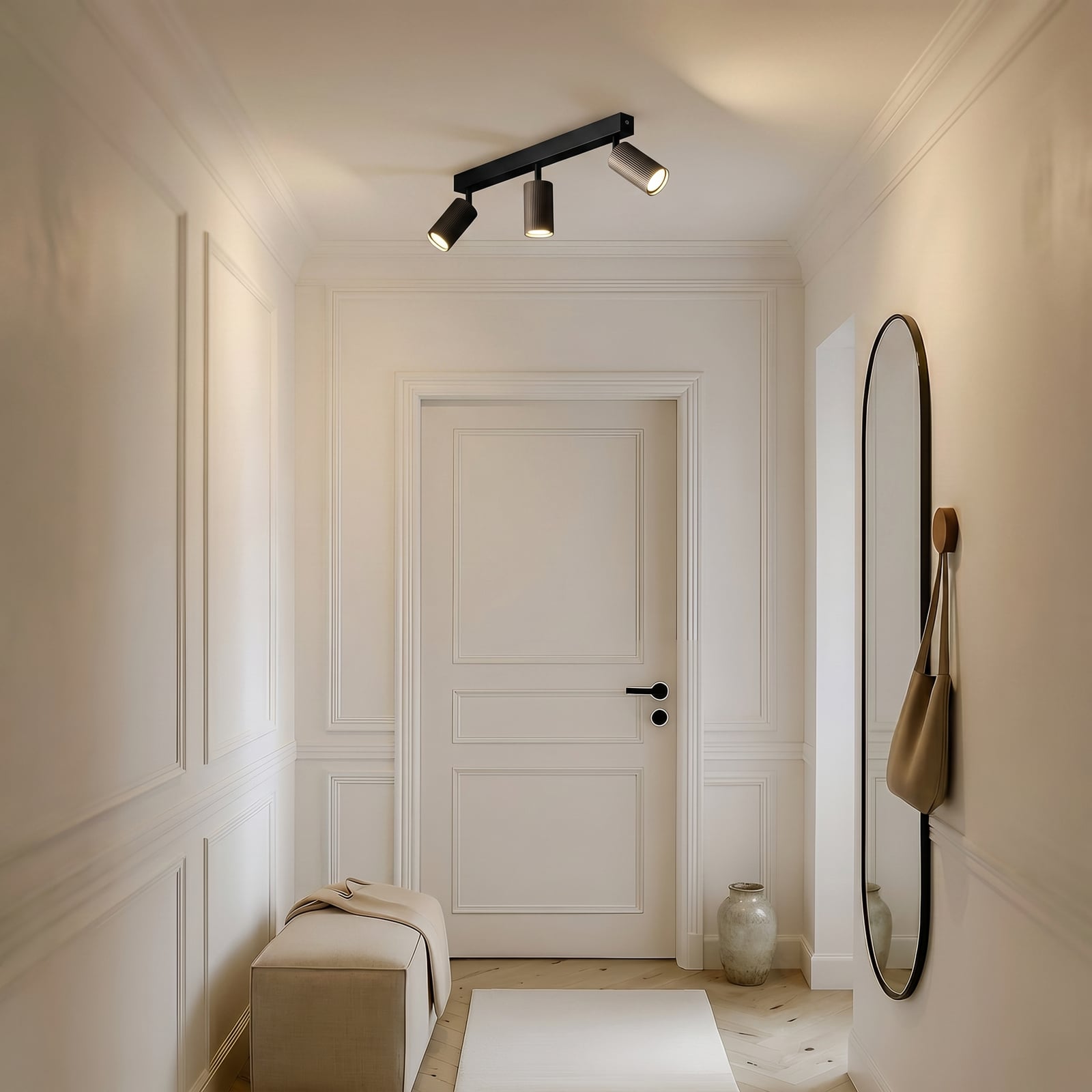 Spot pour plafond Tune, à 3 lampes, marron, métal, longueur 66 cm