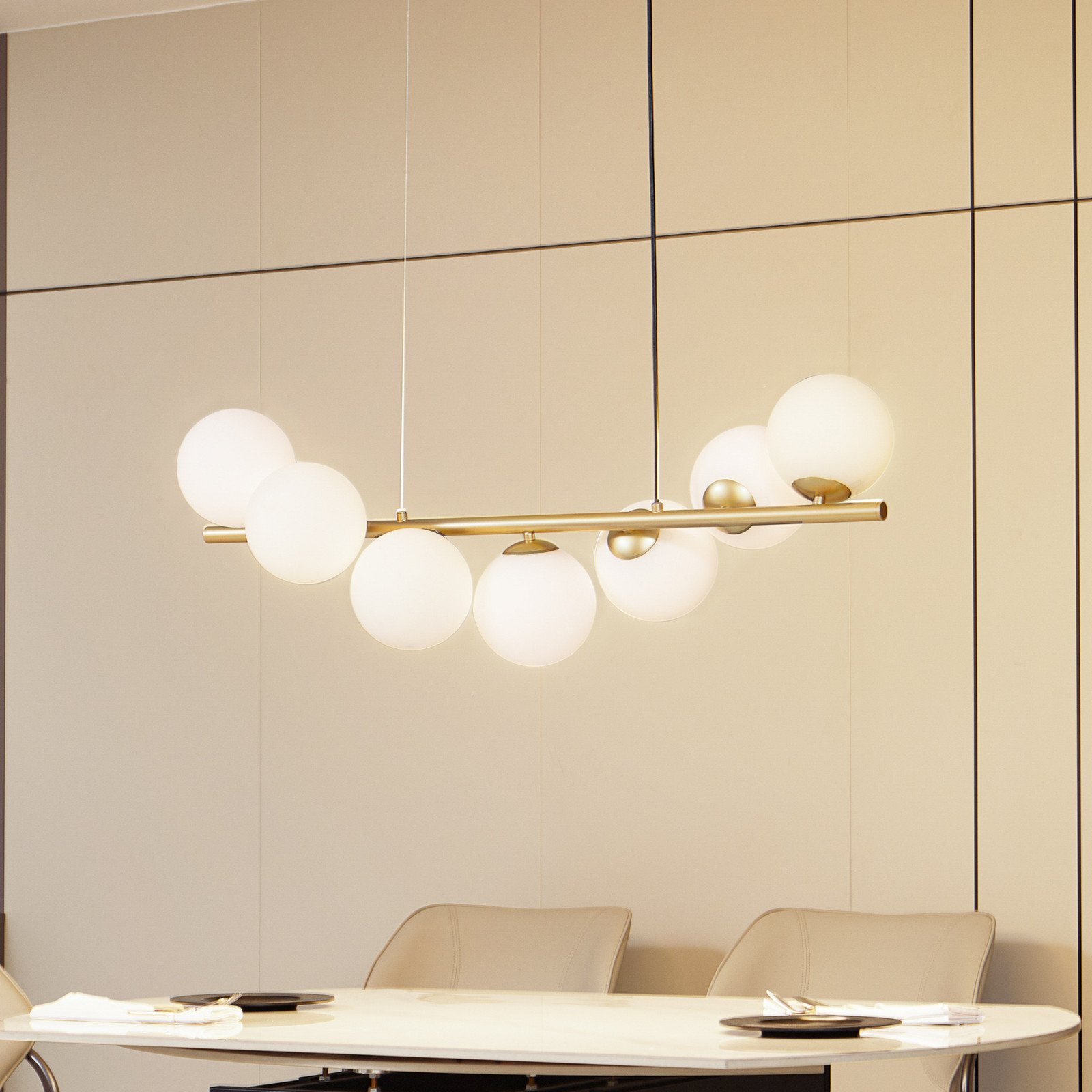 Lucande lampă suspendată Isandro 95 cm aur alb 7 becuri G9 - Camera de zi / sufragerie - design - auriu mat opal - Metal