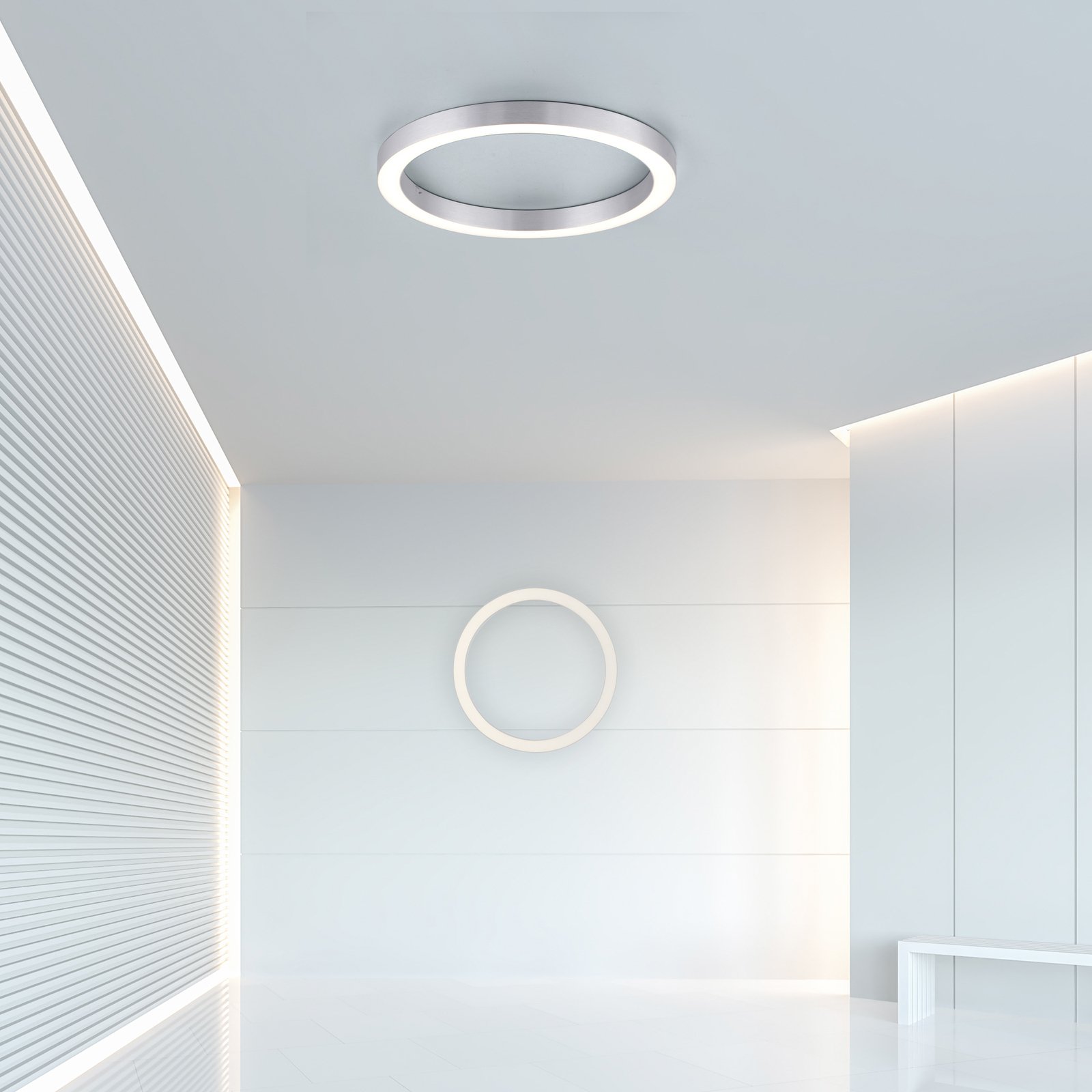PURE Lines LED stropné svietidlo, okrúhle Ø50cm strieborné