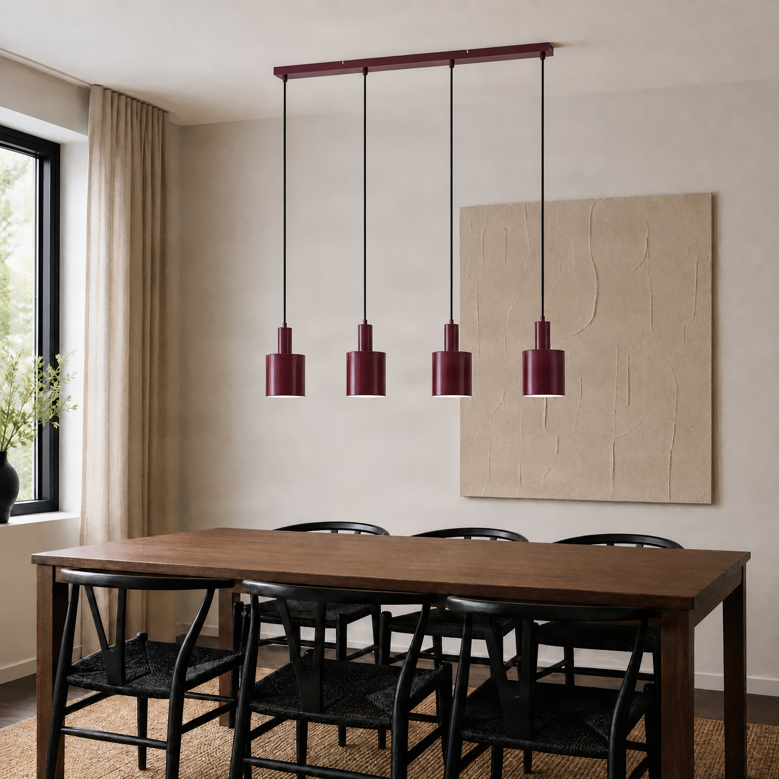 Suspension Lindby Ovelia, rouge foncé, à 4 lampes, métal, E27 Suspension Lindby Ovelia, rouge foncé, à 4 lampes, métal, E27