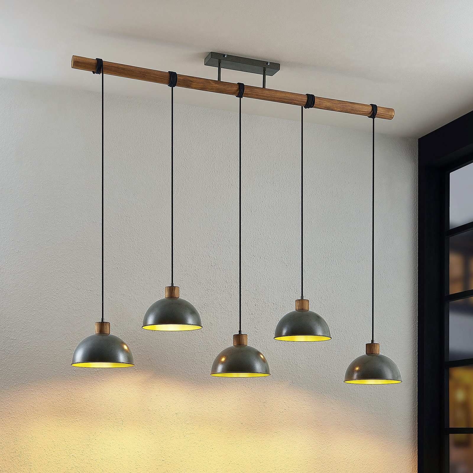 Durbis 5 Taklampa Dark Grey/Wood - Lindby