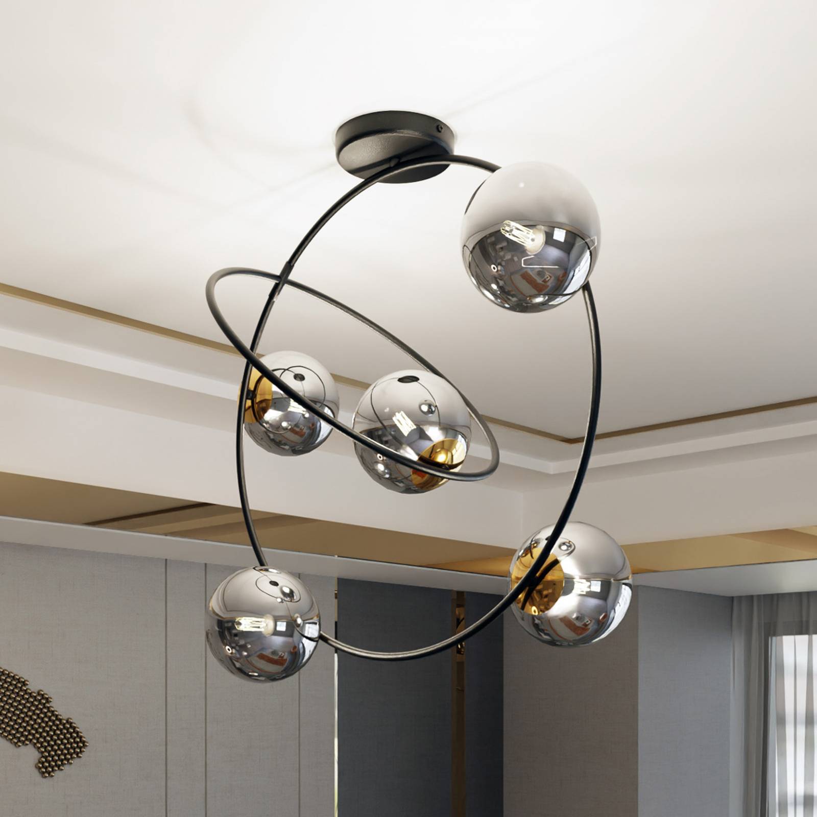 Lampa sufitowa Ascella, pionowa, 5-pkt., grafit