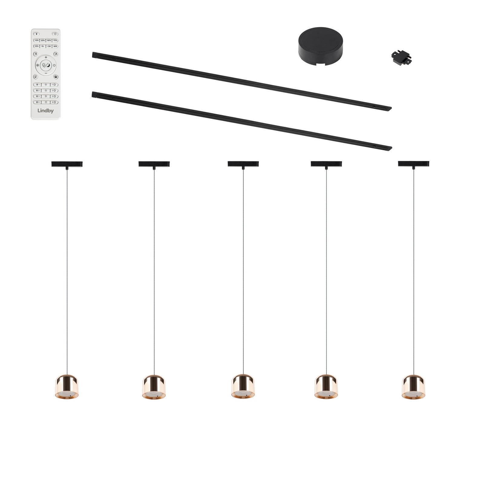Lumaro track lighting system, pendant, 5-bulb, gold, 48V, dimmable Lumaro track lighting system, pendant, 5-bulb, gold, 48V, dimmable