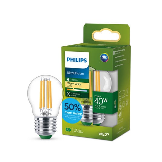 Philips E27 LED G45 2,3W 485lm 2.700K trasparente