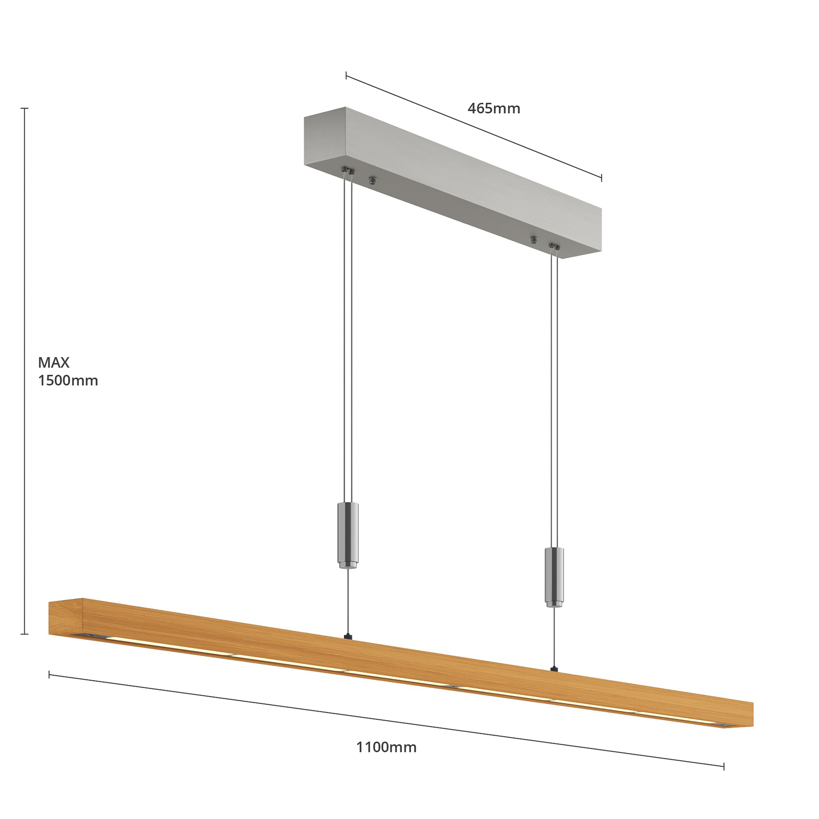 Rothfels Nora LED hanglamp, eiken natuur, 118 cm