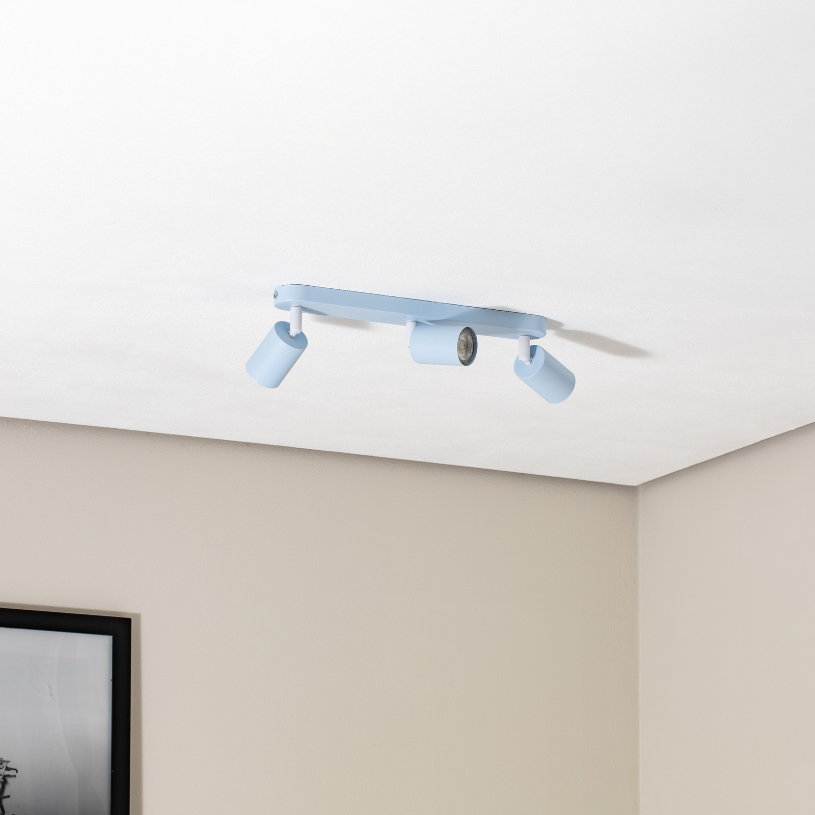 Faretto da soffitto Livia, azzurro, 52 cm, a 3 luci, metallo, GU10