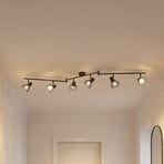 Plafonnier Lindby Piena, noir, à 6 lampes, métal, 150 cm