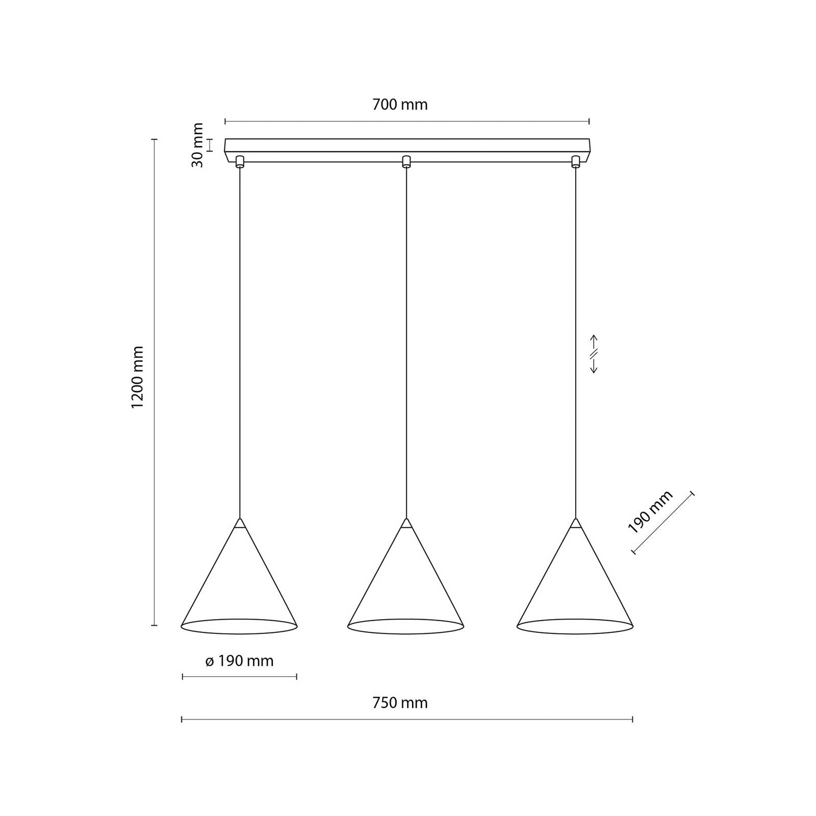 Żyrandol Cono, 3-punktowa, czarna, E27