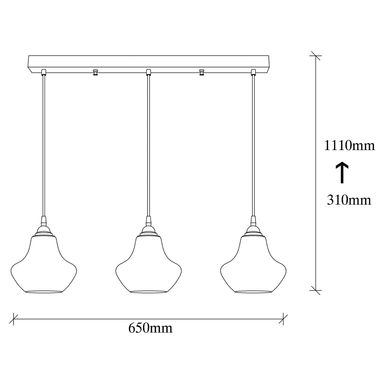 Pendant light Gold 052, gold-transparent, glass 3-bulb long