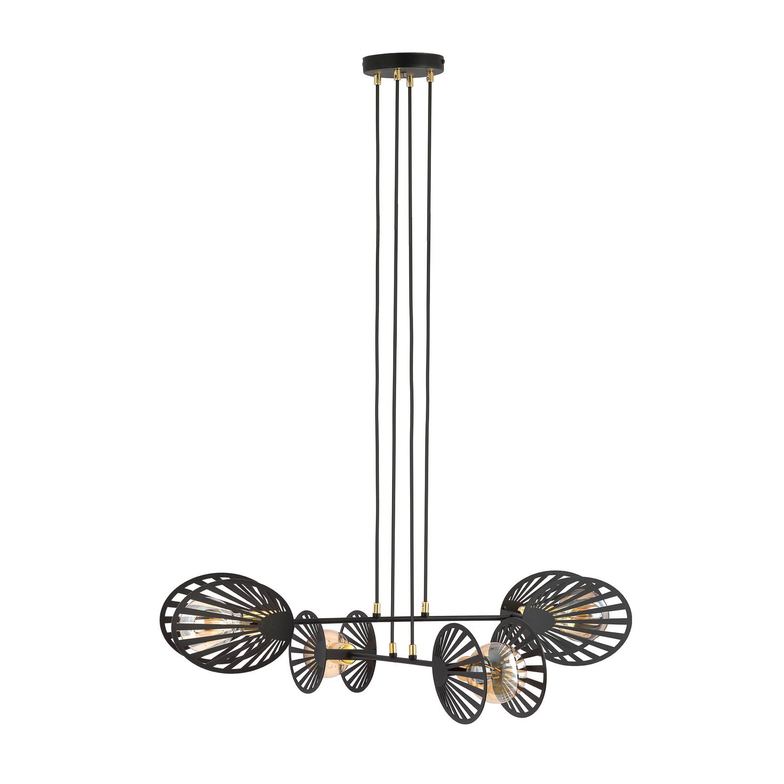 Euluna hanglamp Playa, zwart/goud, 4-lamps, voor woon-/ eetkamer, gepoedercoat staal, E27, 60 W, L: 93 cm