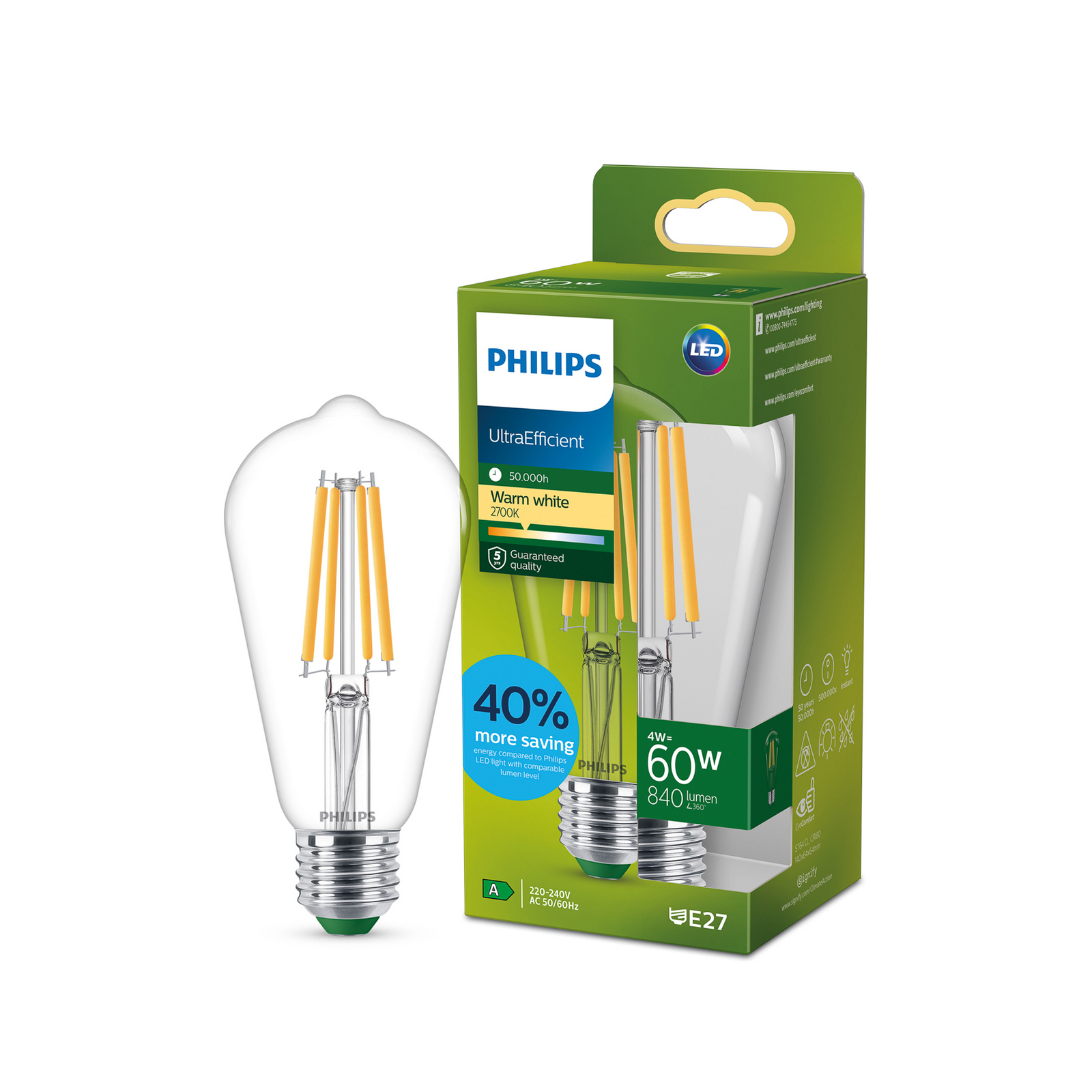 Philips E27 LED ST64 4W 840lm 2 700K claire