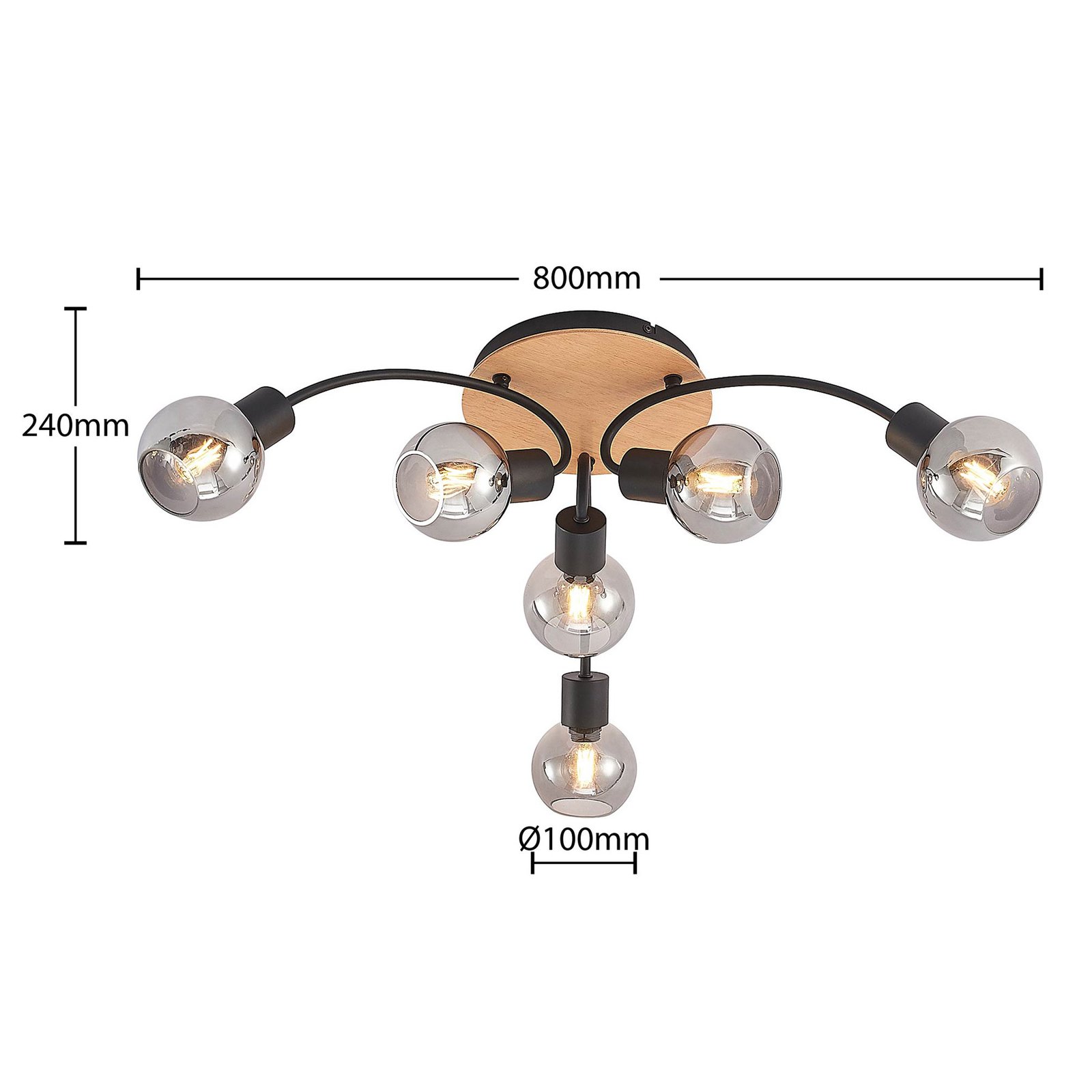 Eridia 6 Round Plafondlamp Black/Wood - Lindby