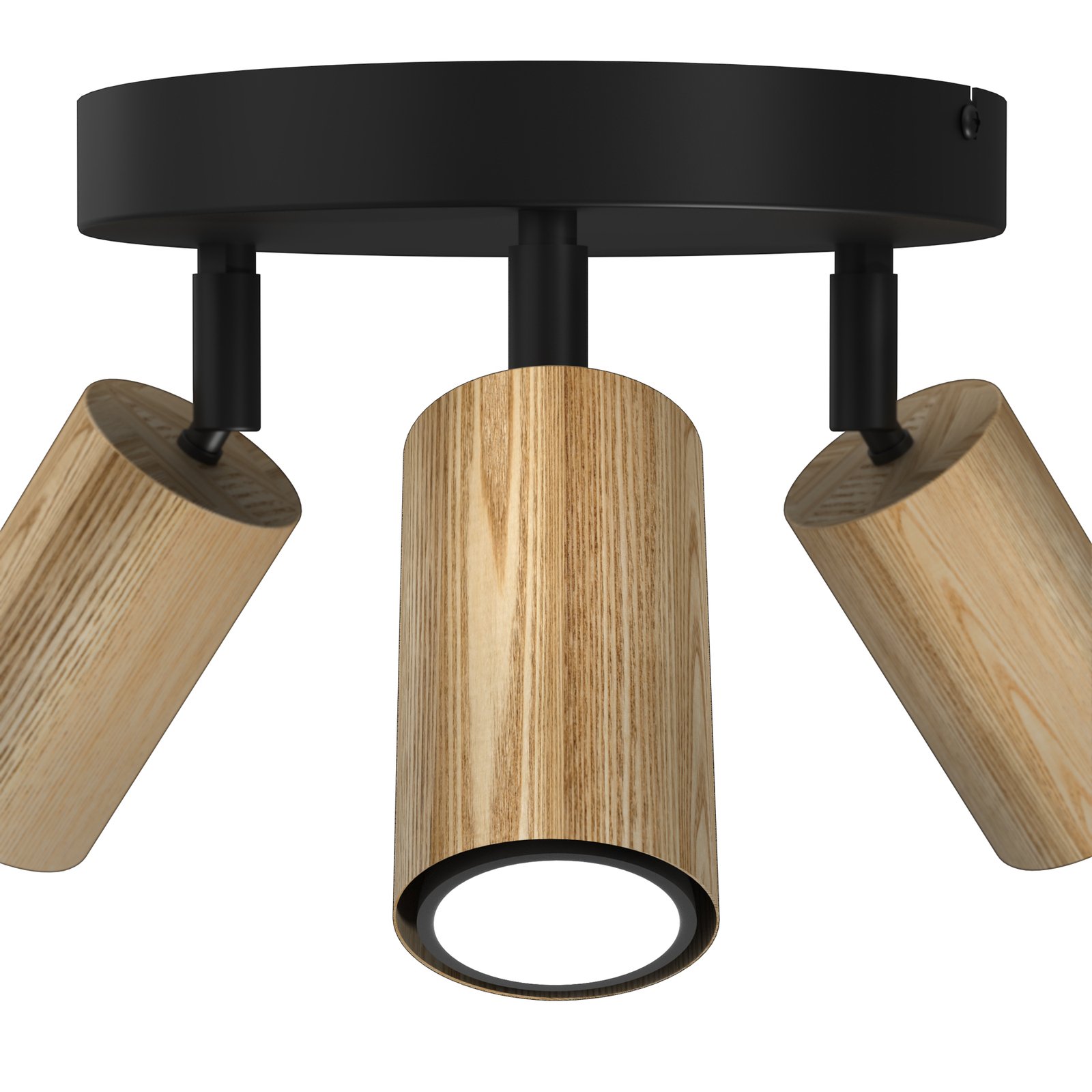 Nise ceiling light, 3-bulb, round, black steel, wood