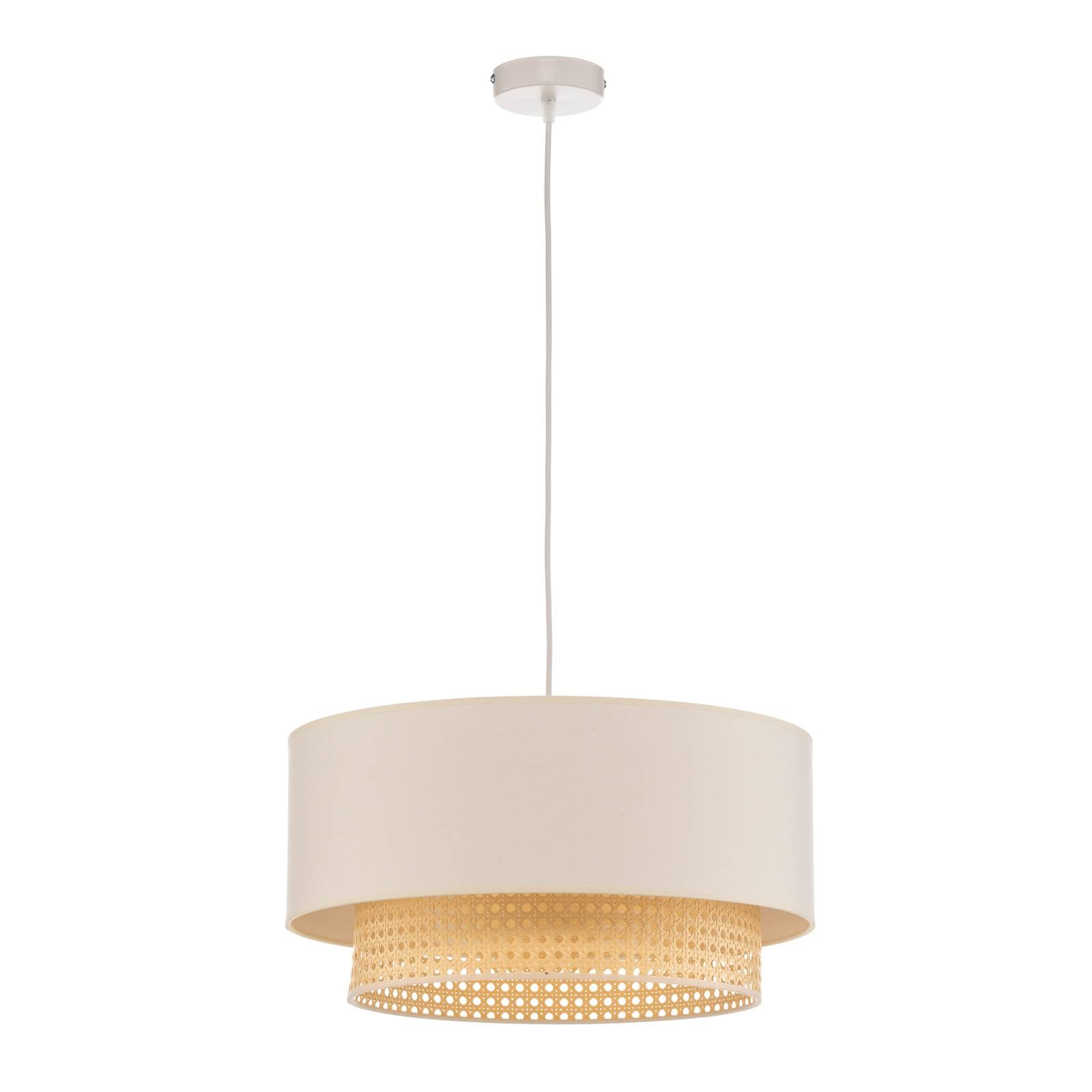 Hängeleuchte Boho, Ø 45 cm, 1fl. creme-weiß/Rattan