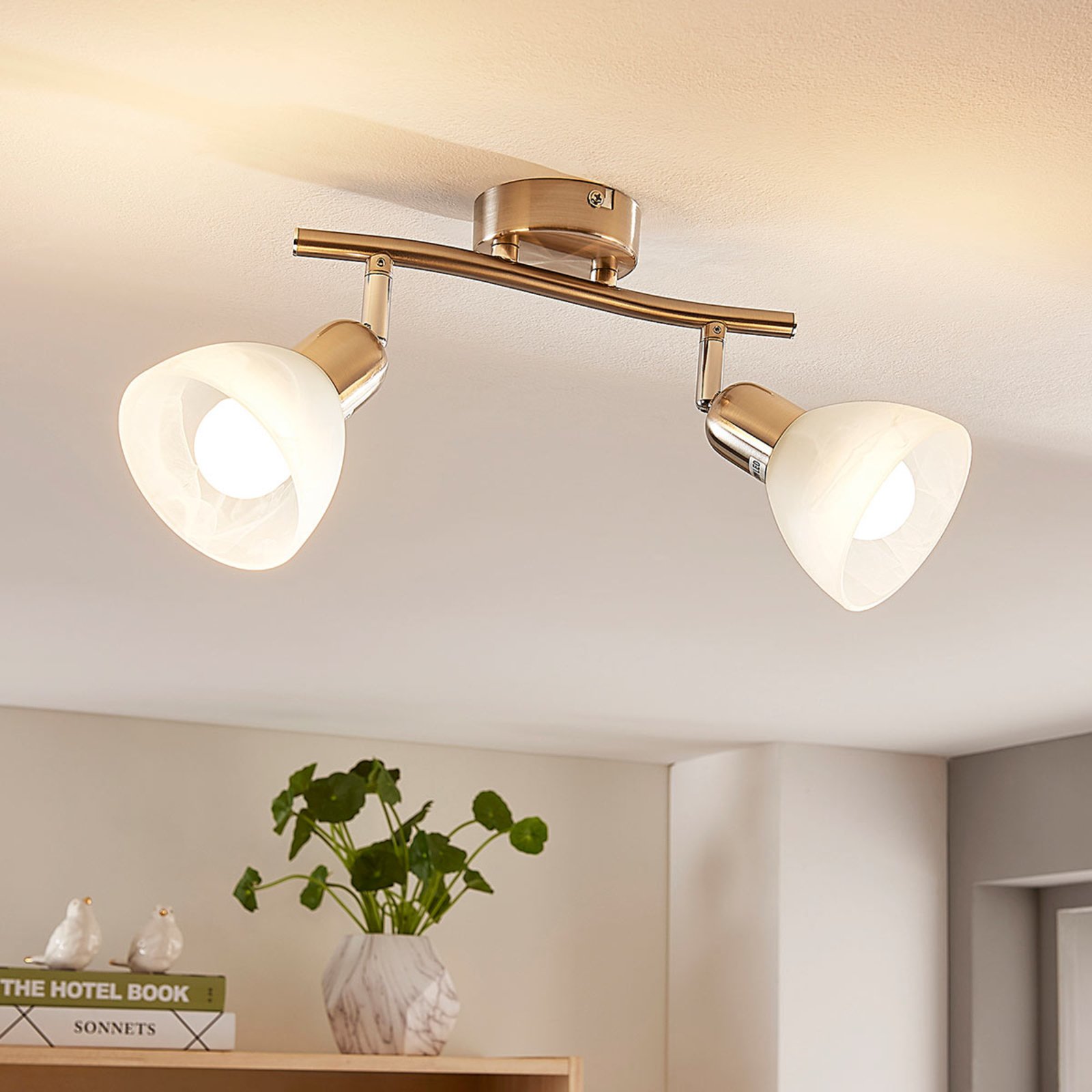 Lindby LED-taklampe Paulina med 2 lys, nikkelfarget - Aluminium / gr? / sink