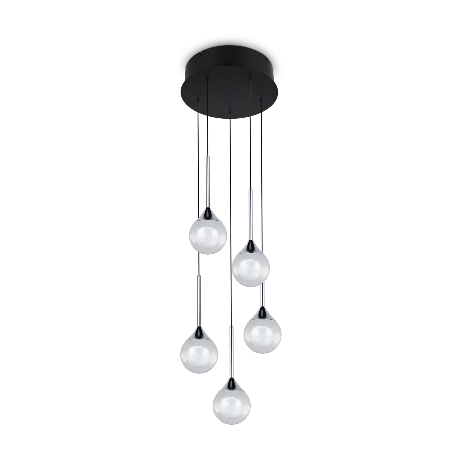 LED висяща лампа „Calista“, хромиран цвят, Ø 31 см, метал/стъкло, 5 лампи