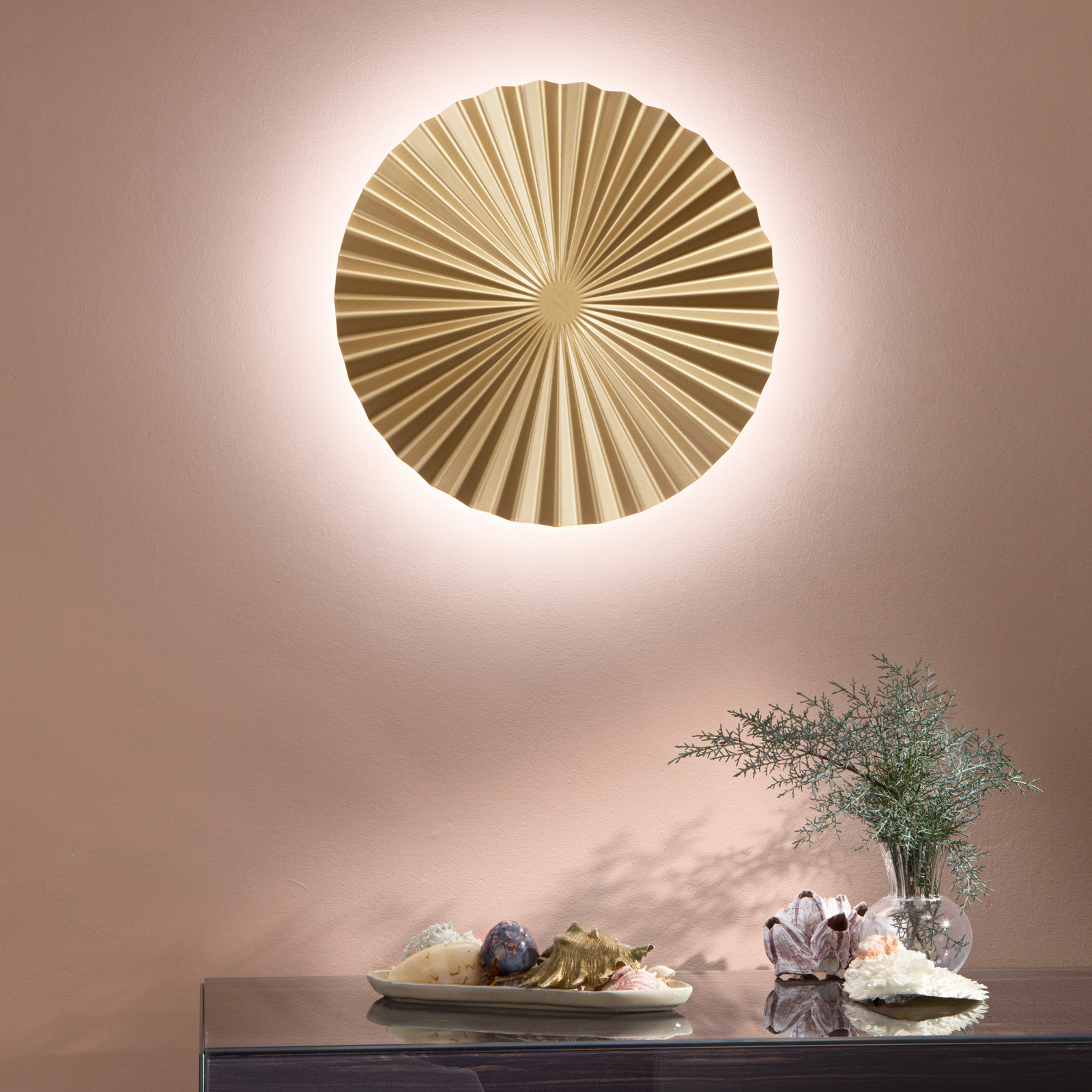 LED sieninis šviestuvas „Anadara“, auksinės spalvos, Ø 50 cm, metalas, CCT