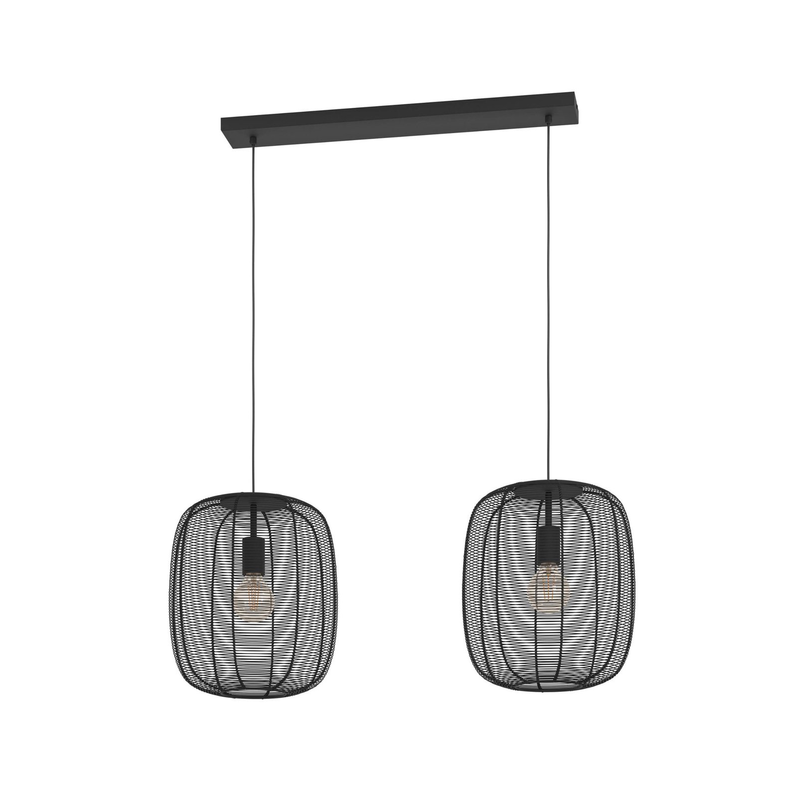 Rinroe pendant light, length 90 cm, black, 2-bulb, steel