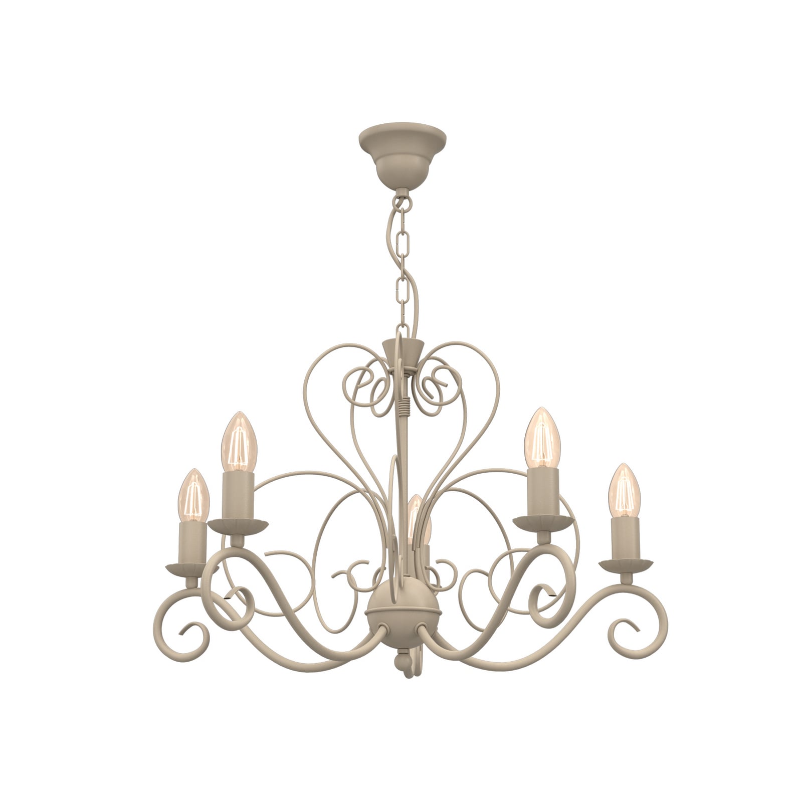 Mauro chandelier, beige, 5-bulb, Ø 62 cm, metal, E14 Mauro chandelier, beige, 5-bulb, Ø 62 cm, metal, E14