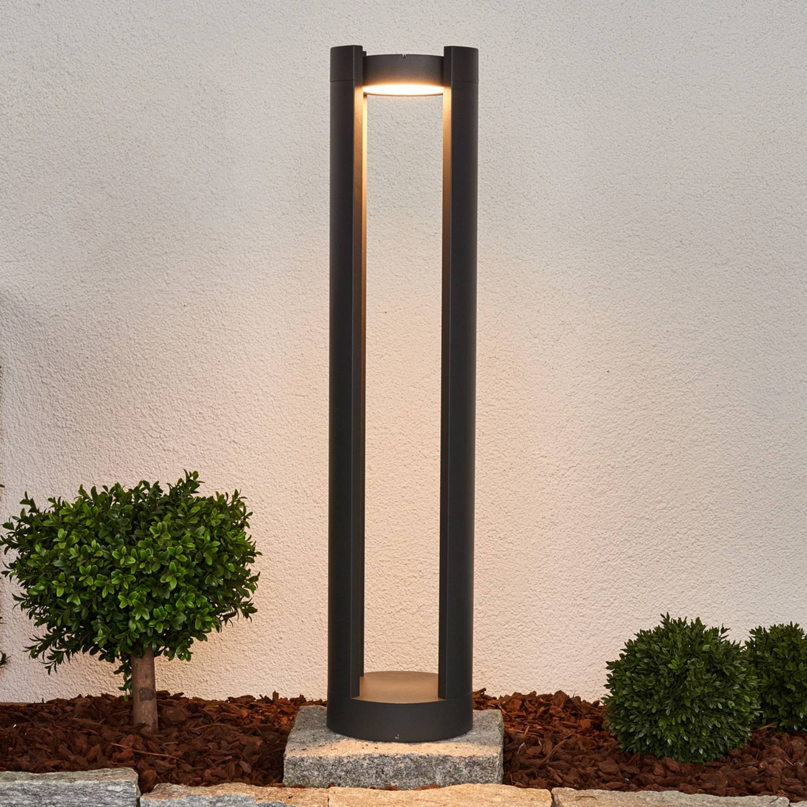 Słupek oświetleniowy LED Lucande Dylen, szary, aluminium, wysokość 80 cm