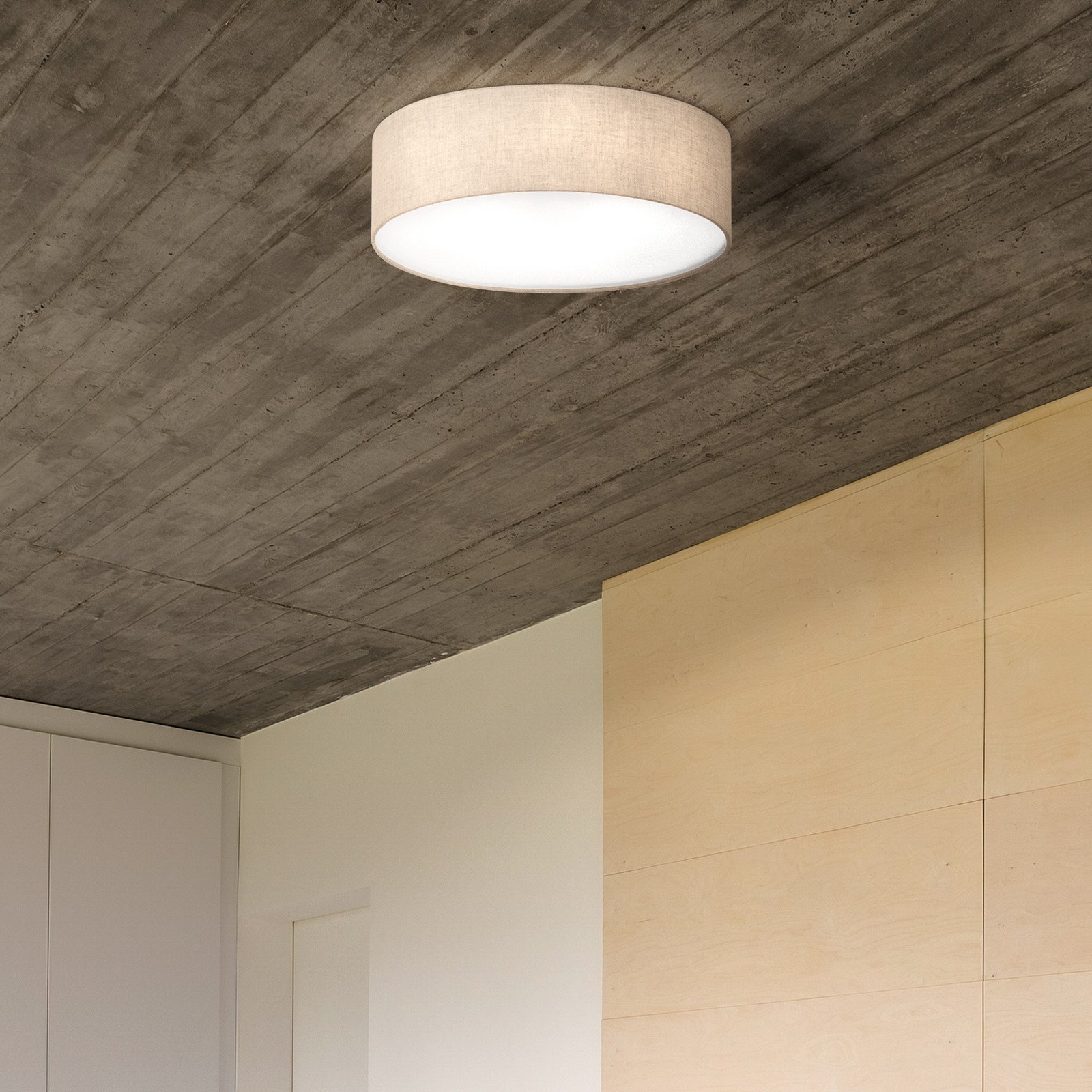 FISCHER & HONSEL Plafonieră textilă Thor nisip Ø 40 cm - Camera de zi / sufragerie - modern - nisipiu alb - Țesătură / Textil