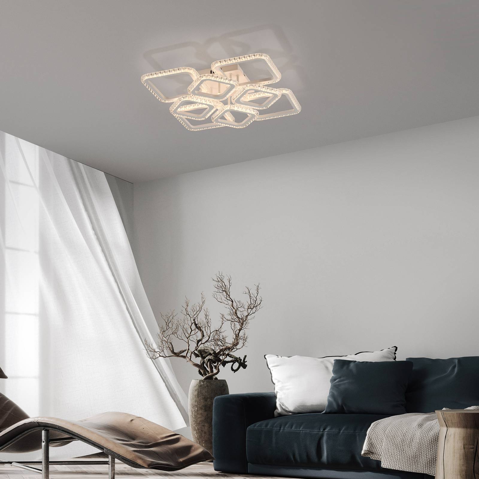 Lampa sufitowa LED Crystallo, kątowa, biała, żelazna, 3 000 K