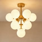 Plafón Peyton de Lucande, de 10 luces, dorado/blanco, cristal