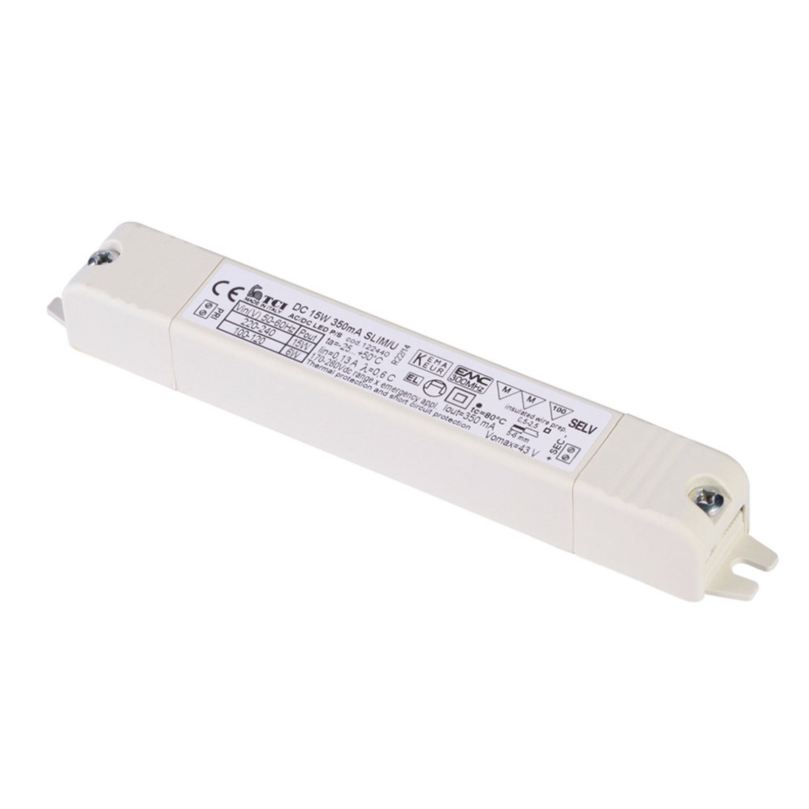 SLV LED driver 350 mA/15 W with strain relief, plastic, L: 15.8 cm, W: 2.2 cm, H: 1.9 cm