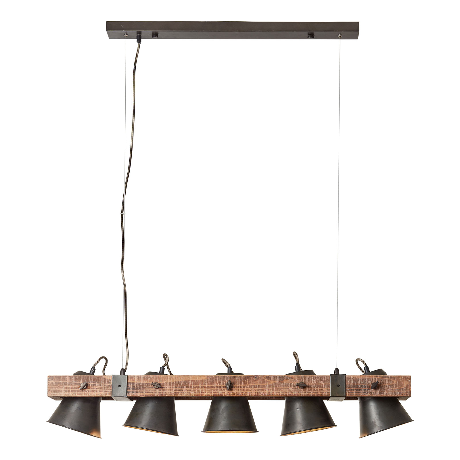 Hanging light Plow five-bulb, black/dark wood