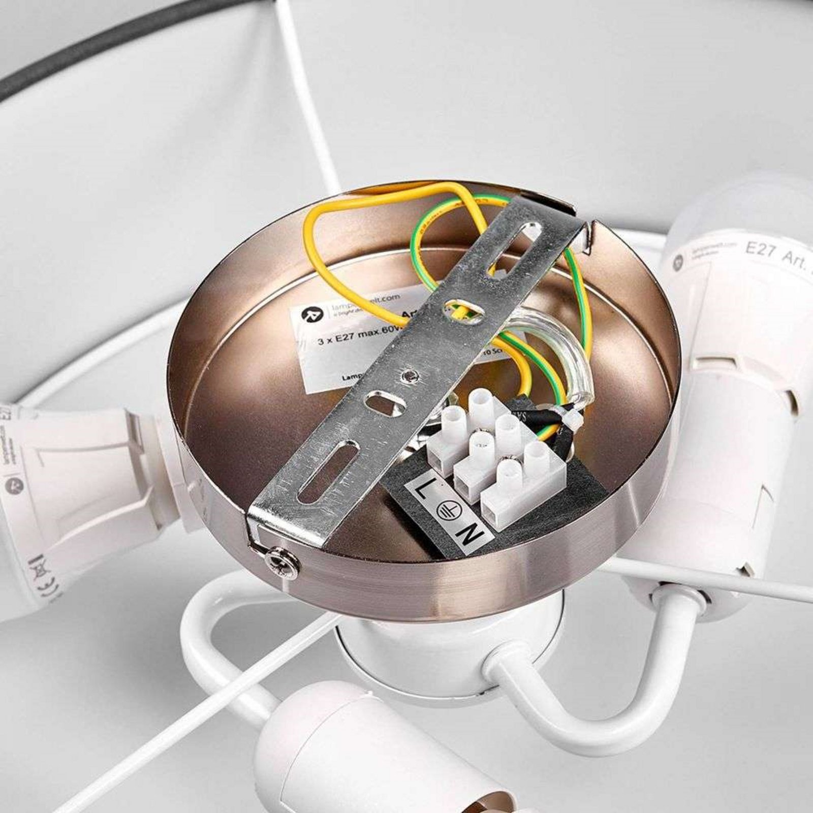 Plafón Lindby Sebatin, Ø 40 cm, gris, tela, E27