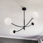 Hunter ceiling lamp, black/opal, 4-bulb