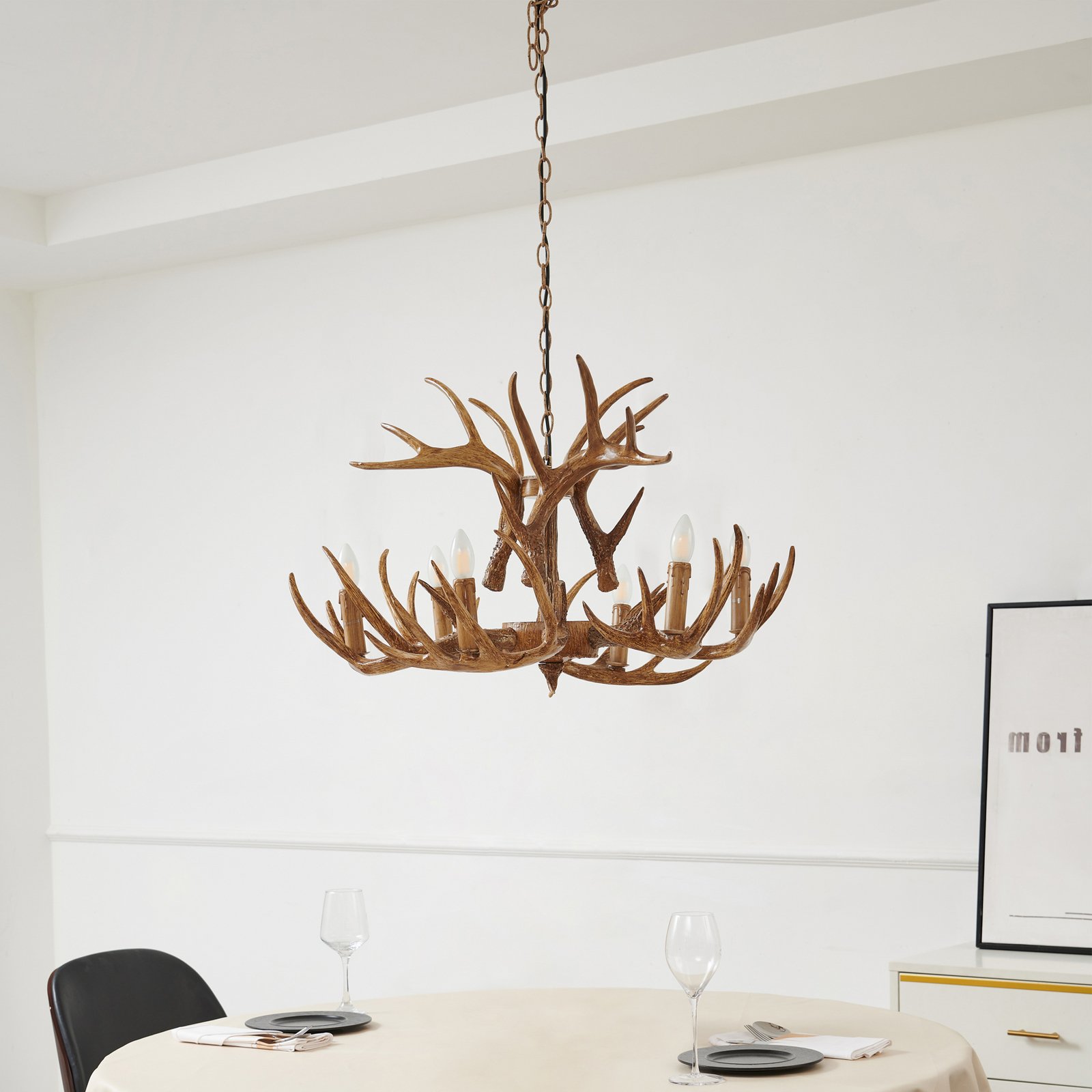 Lindby Fibi pendant light, brown, antlers, 6-bulb E14