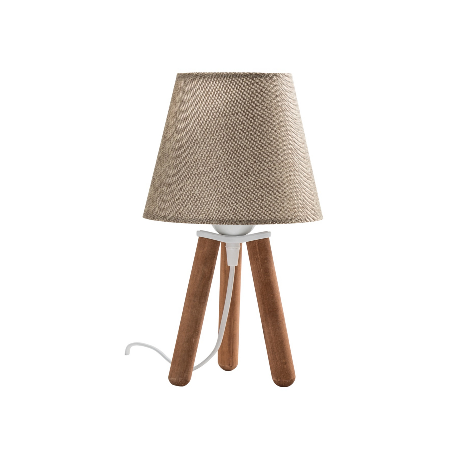 Stolní lampa Dona, béžová/barva dřeva, látka, dřevo, trojnožka