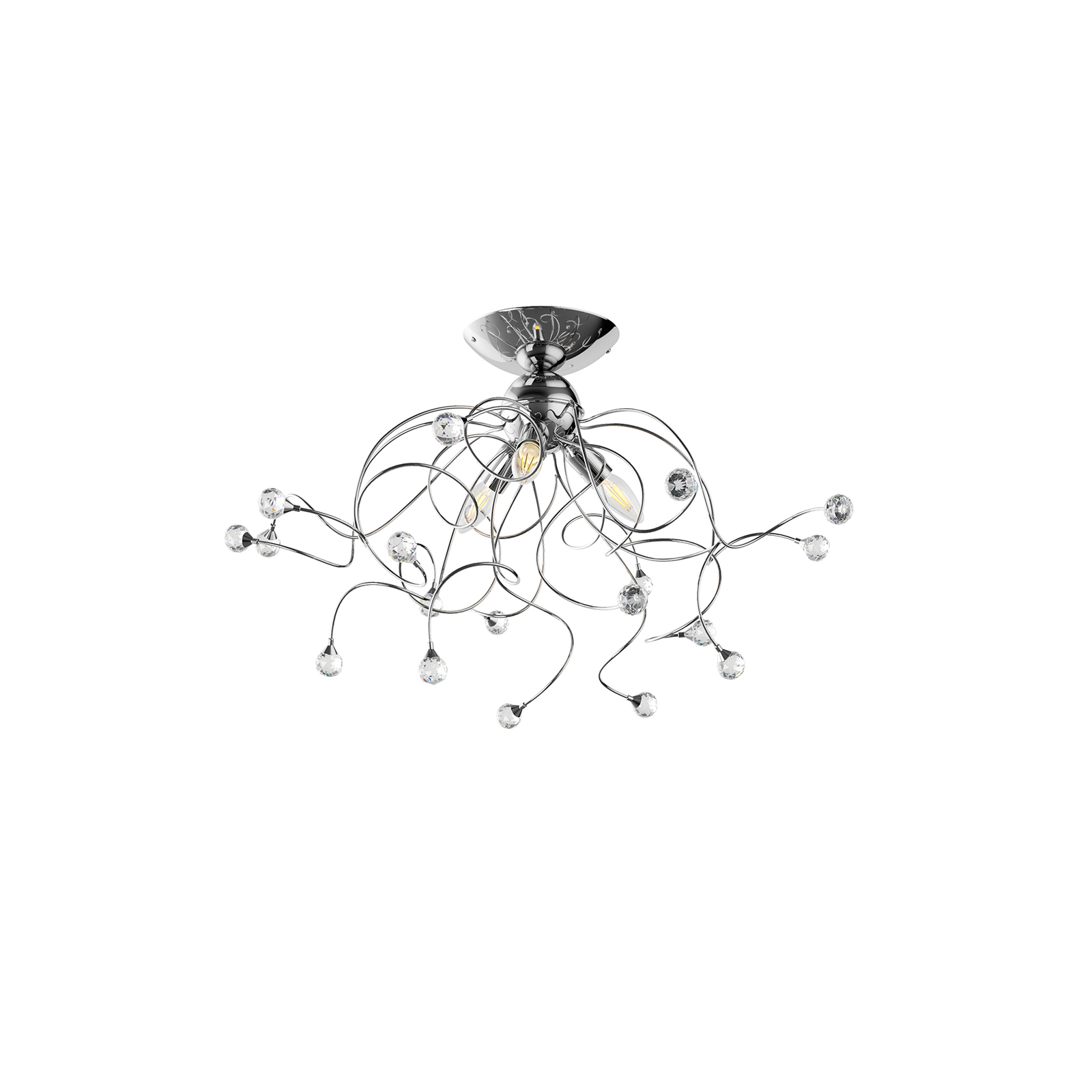 Trilly ceiling lamp in chrome with crystals 3-bulb