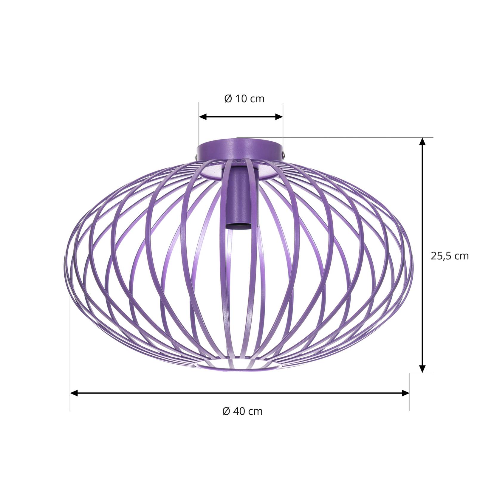 Lampa sufitowa Lindby Maivi, fioletowa, 40 cm, żelazo, klatka