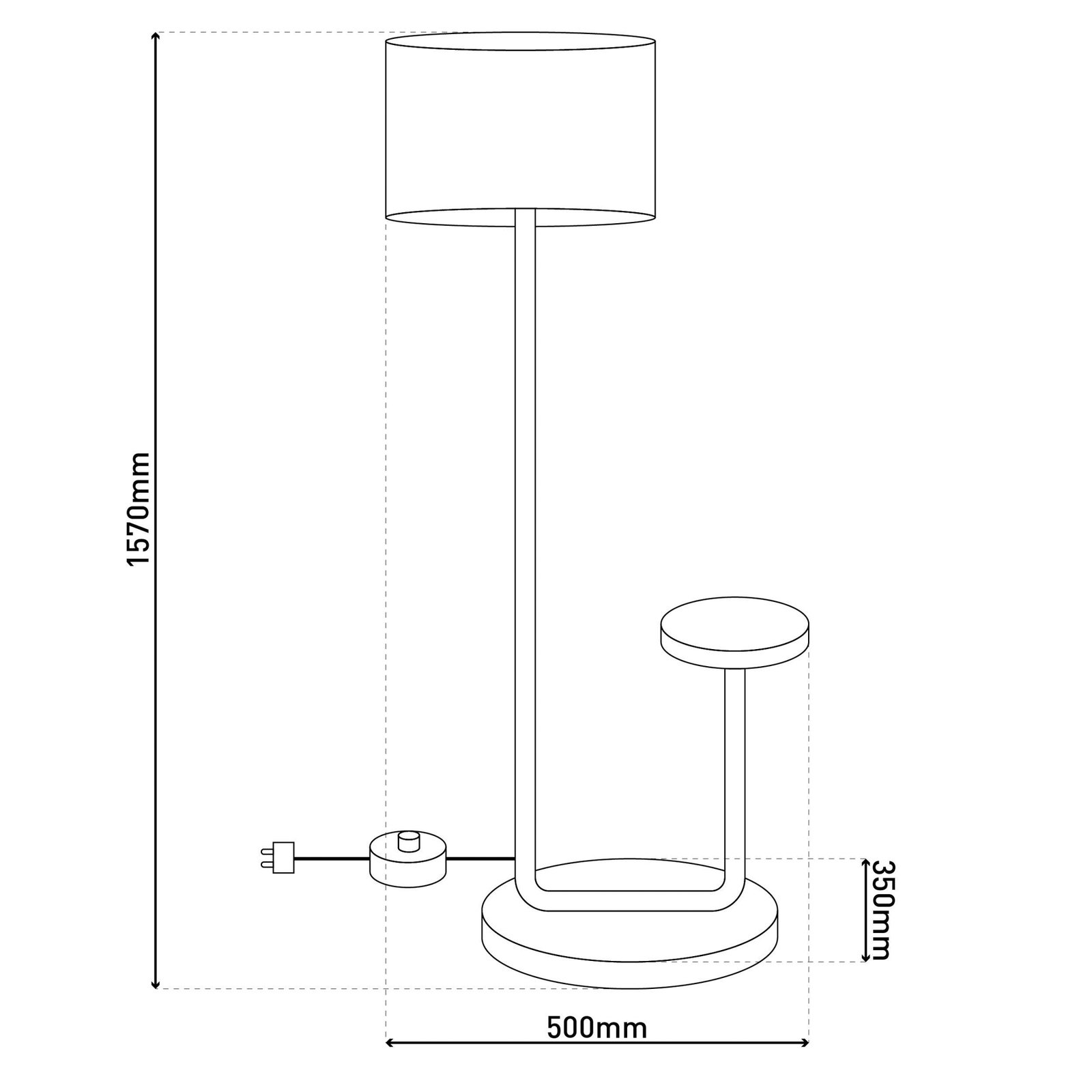 Gulvlampe Tordis, svart/hvit, tekstil, høyde 157 cm Hylle