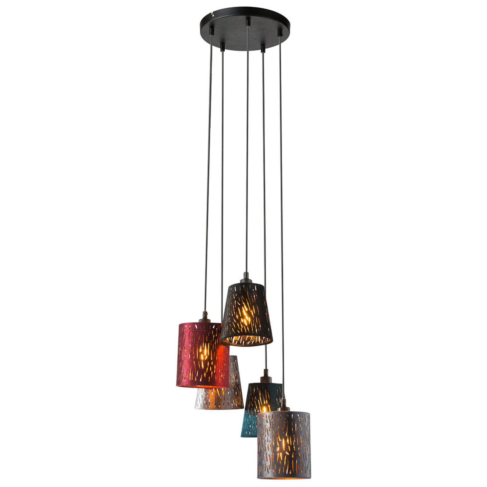 Globo Ticon hanging light, 5-bulb round, for Living / Dining Room, metal, velvet, E14, 25 W, energy efficiency: A++