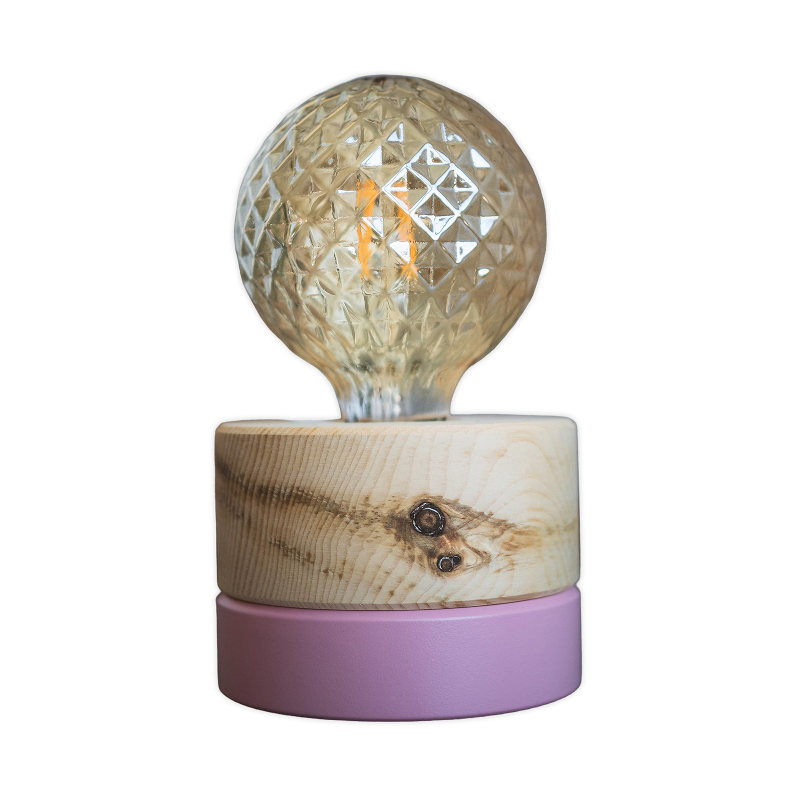 ALMUT 0239 table lamp, sustainable Swiss pine/pink