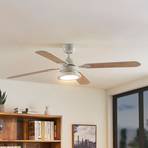 Lindby LED ceiling fan Tedric, white, wood