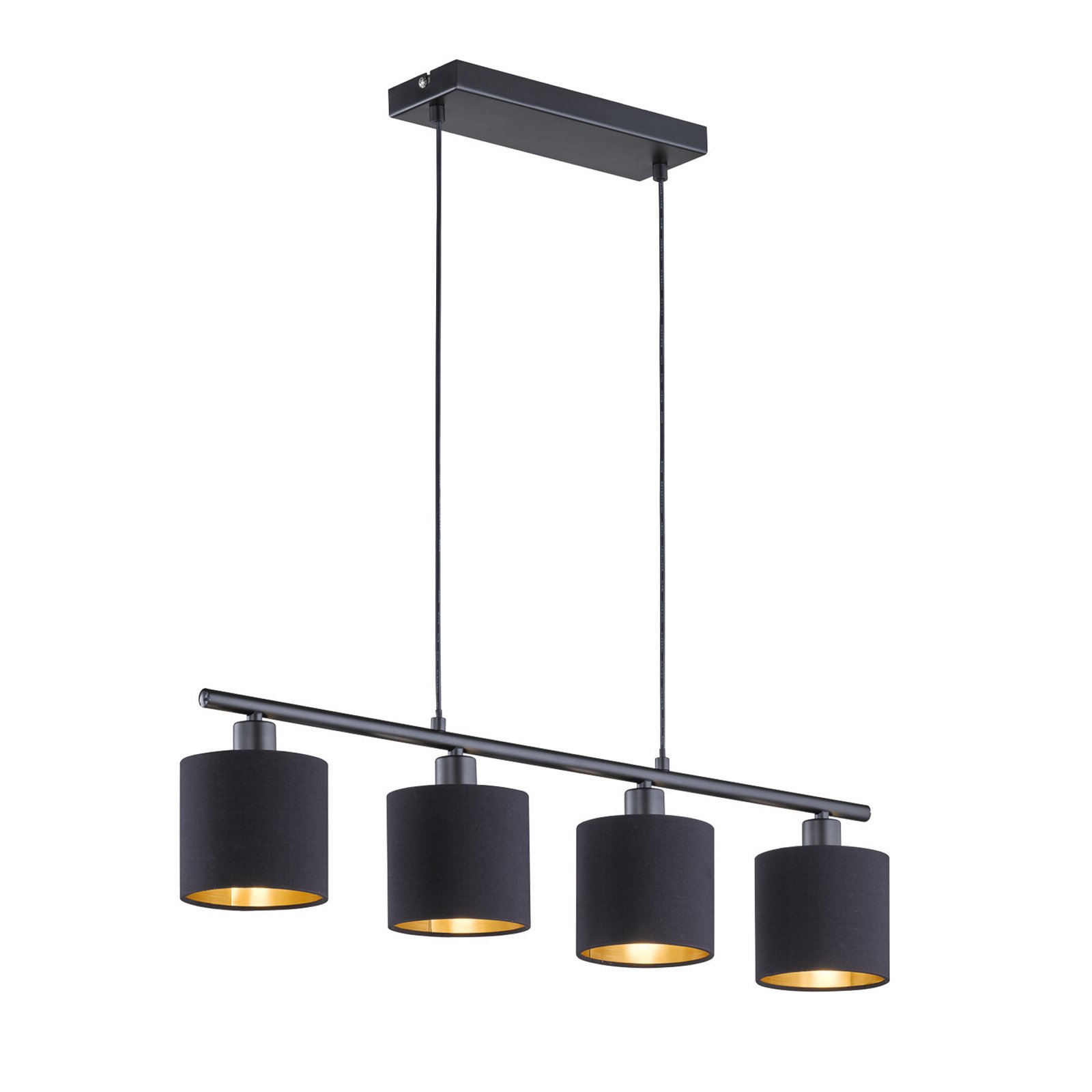 Tommy hanglamp, zwart/goud, lengte 75 cm, 4-lamps, stof