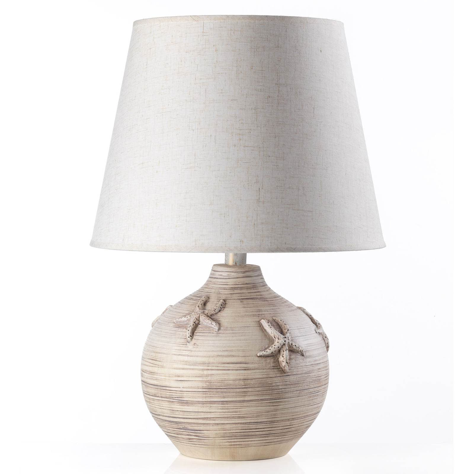 ONLI Marina table lamp, 61 cm high, starfish decoration, for Living / Dining Room, fabric, ceramic, E27, 22 W, energy efficiency: A++, H: 61 cm