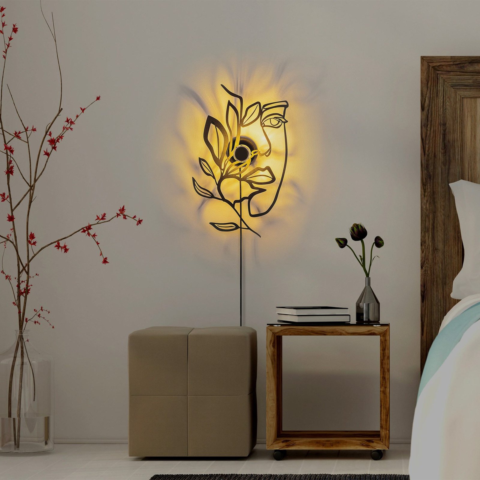 Wandlamp Flower Faced, zwart, metaal, 54 x 34 cm, stekker